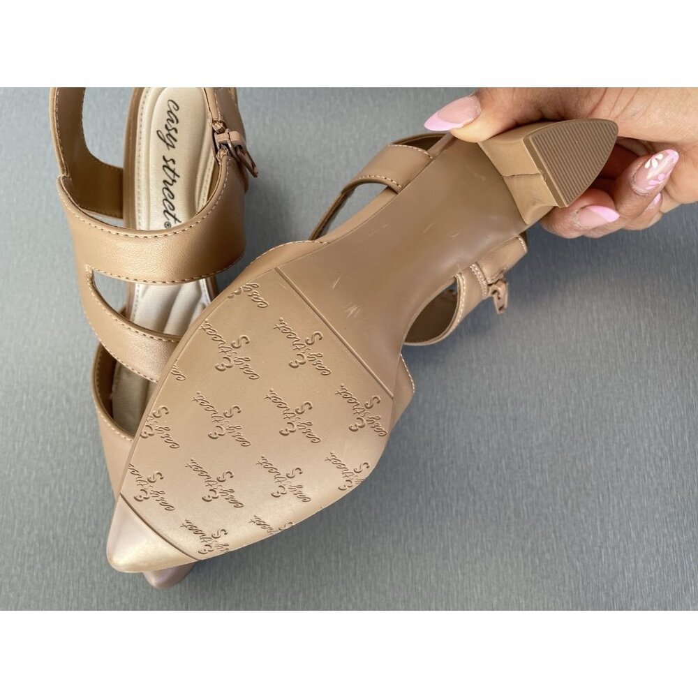 Easy Street Women's Pumps Square Heels 2" Zip Nude Color Size 6W NO BOX - Picture 11 of 11